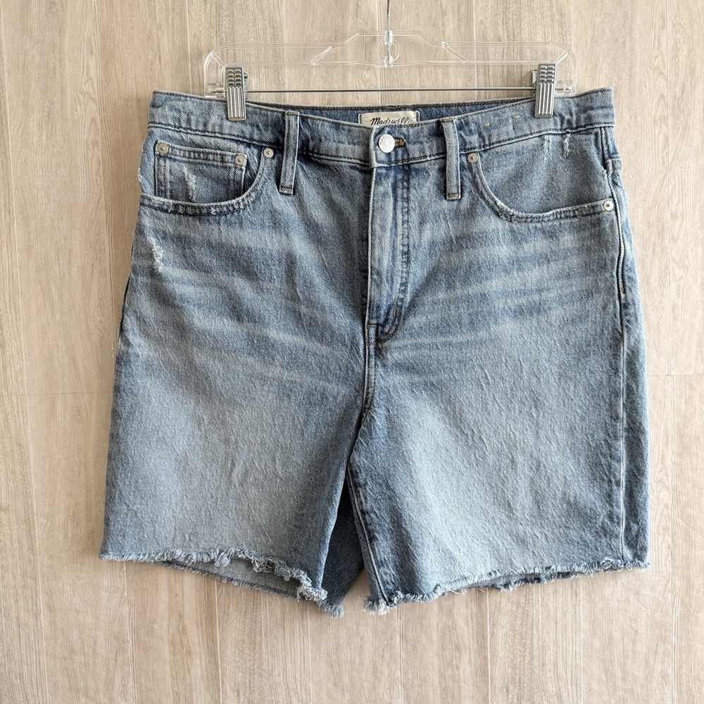 Madewell Jean Shorts Womens 31  (34x7") High Rise Mid Length Shorts Raw Hem Blue